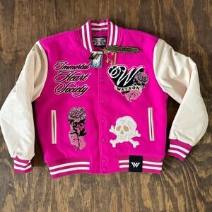 NWT Watson Immortal Heart Society Varsity Jacket L Pink Embroidered $350